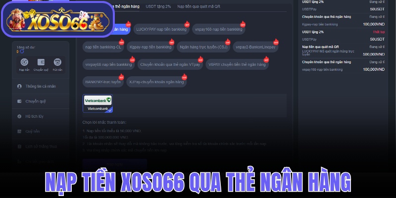 Gửi điểm vào tài khoản qua thẻ ngân hàng
