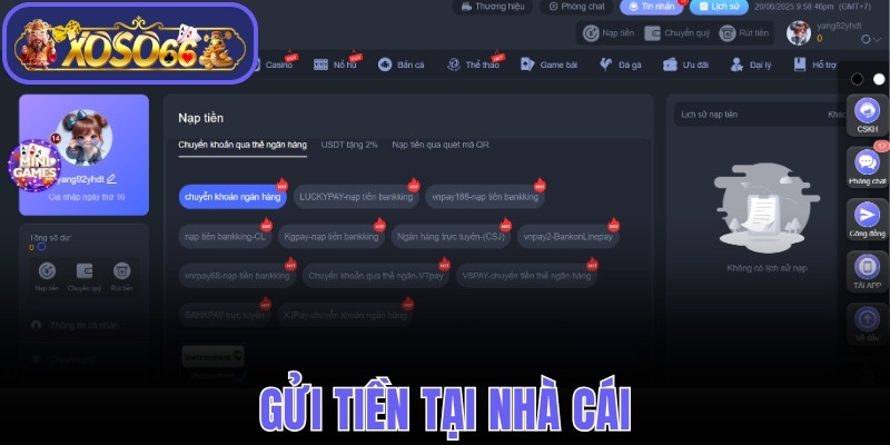 Gửi tiền tại nhà cái