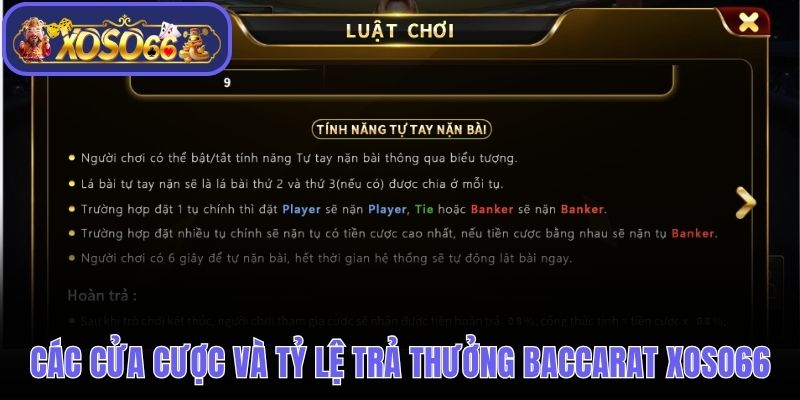Các cửa cược và tỷ lệ trả thưởng Baccarat Xoso66