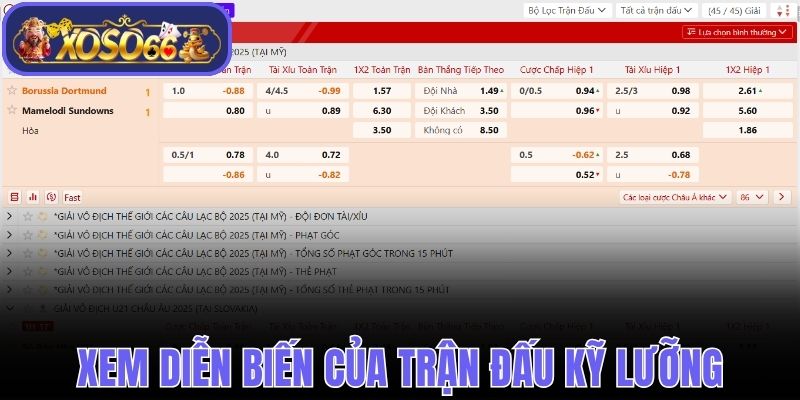 Xem diễn biến của trận đấu một cách kỹ lưỡng